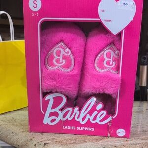 Barbie Fuzzy Pink Heart Kids Slippers